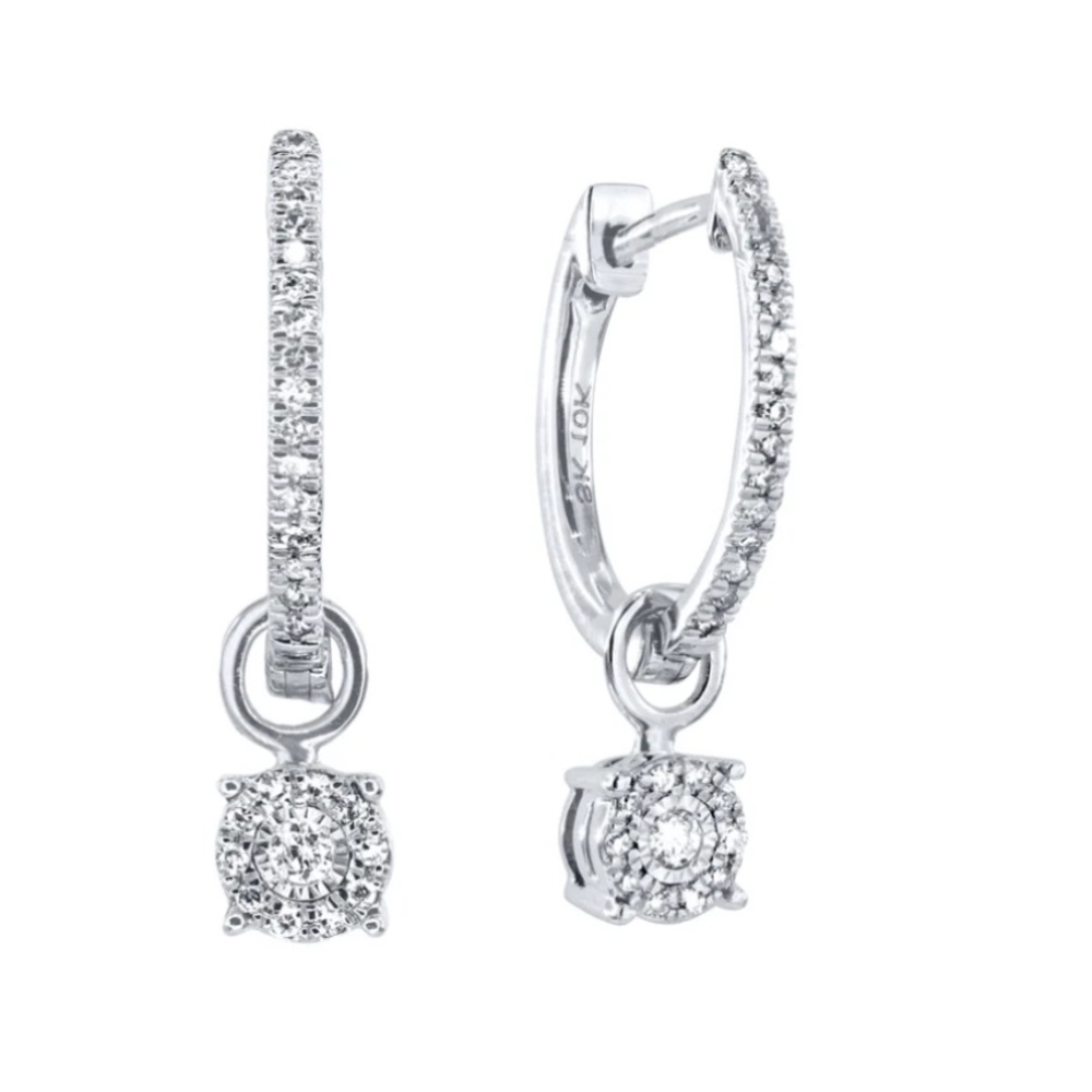 Diamond Cluster Drop Earrings in 10K White Gold (0.20ct tw)